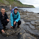 Steve Brusatte and PhD student Paige dePolo, who led the research, with fossil dinosaur tracks on the Isle of Skye, Scotland.